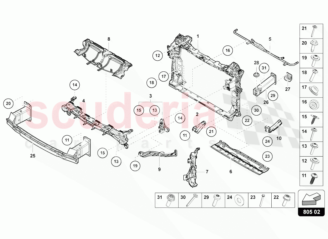 SUPPORT FOR COOLANT RADIATOR of Lamborghini Lamborghini Urus (2018-2019)