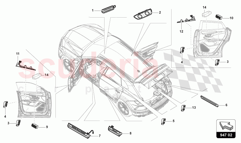 SINGLE PARTS FOR INTERIOR AND READING LIGHT of Lamborghini Lamborghini Urus S